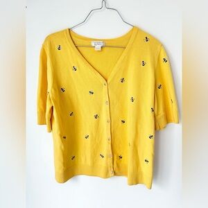 Vintage Bumblebee Yellow Embroidered Bumblebees Cardigan Sweater